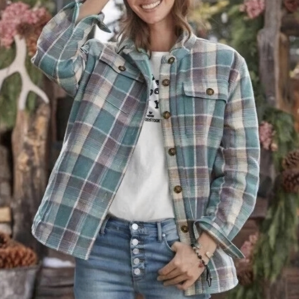 Sundance Flannel Plaid Jacket Button Front Coat Shacket Petite S Aqua Blue Brown